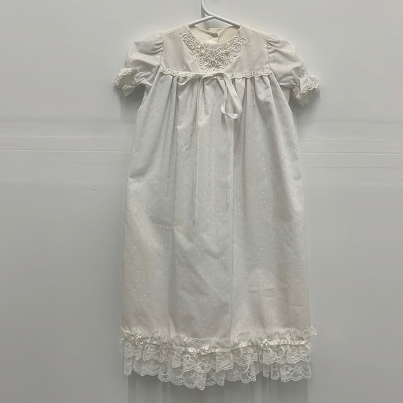 Vintage 3 Month White Baptism Christening 3-Piece Dress Cape Bonnet Sweet‎ Lace - Picture 2 of 12